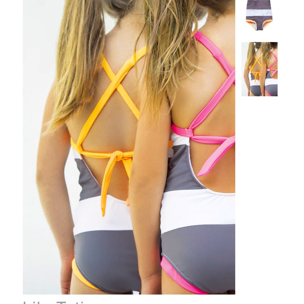 Lilo Tati Neon Color Block Striped Grey Orange Swimsuit Size 5-New With Tags